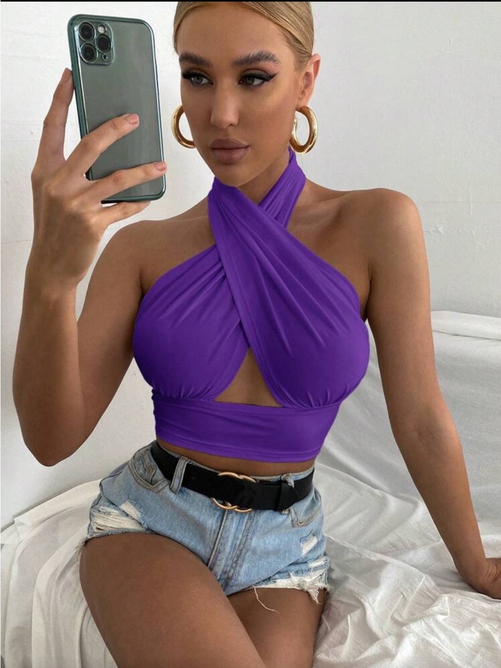 Purple Cross-Halter Crop Top - Women